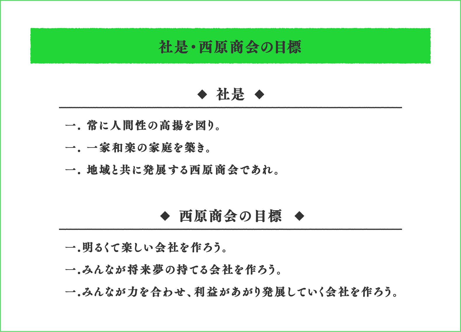 社是・西原商会の目標